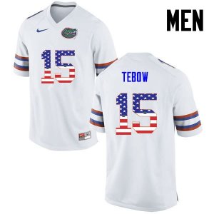 Men's Florida Gators #15 Tim Tebow NCAA Nike White USA Flag Fashion Authentic Stitched College Football Jersey COS4262IW